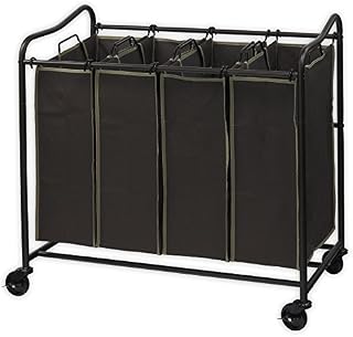 Simplehouseware 4-Bag Heavy Duty Laundry Sorter Rolling Cart, Brown