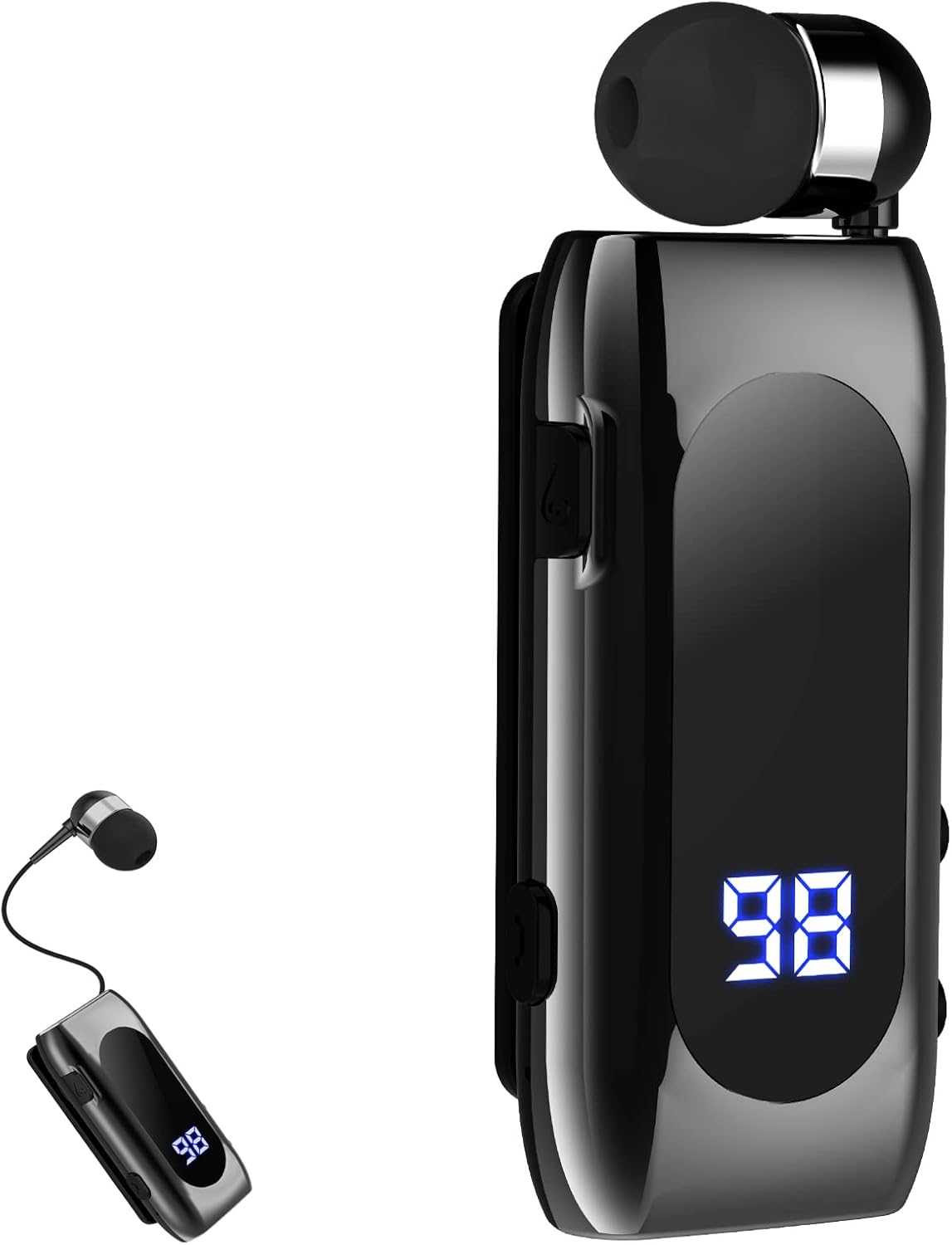 Retractable Wireless Headset Headphone Stereo Earphone V5.0 Noise Cancelling Mic Clip on Earpiece Comfortable HandsFree Headset 20Hrs Talking Time Sports Business Trucker Driver Earbud
