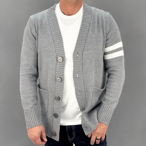 image for Hip Hop 50's Shop - Mens 1950s Letterman Cardigan Sweater (Large, Gray