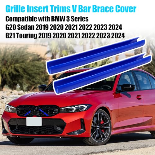 Image of Jaronx Compatible with BMW V Brace Cover for 3 Series G20 Sedan /G21 Touring 2019-2024 330i 330e M340i,Grille Insert Trims V Bar Brace Wrap Covers Compatible with BMW Front Grill Insert Stripes(Blue)