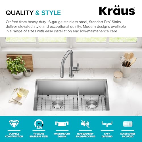 Kraus Kitchen Sinks Undermount - 32 Inch Stainless Steel Kitchen Sink, 60/40 Double Bowl, 16 Gauge, Model KHU103-32 - image 4