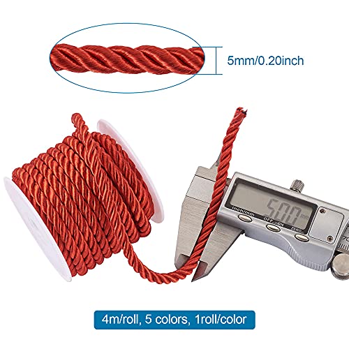 Pandahall 5 Rolls 21.8 Yards Twisted Cord Rope 5Mm Polyester Utility Trim Cord Viscose Color Thread String For Jewelry Making Knot Rosaries Upholstery Curtain Tieback Honor Cord #TOP2
