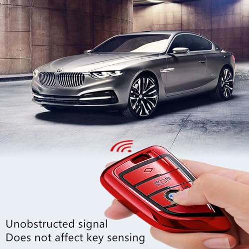 Image of Creativity For BMW X5 Key Fob Cover accessories (Red Key Case) | Advanced soft TPU key box is compatible with F30 F45 F55 G20 G30 X1 X3 X4 X5 X6 X7 3 5 6 7 8 M5 M6 GT series smart key