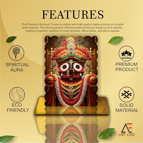 Image of Spiritual Jagannath Photo Frame with Golden Acrylic Base | Premium, Religious Decor for Home Temple and Office, 4.7x5.5 Inches, P-164