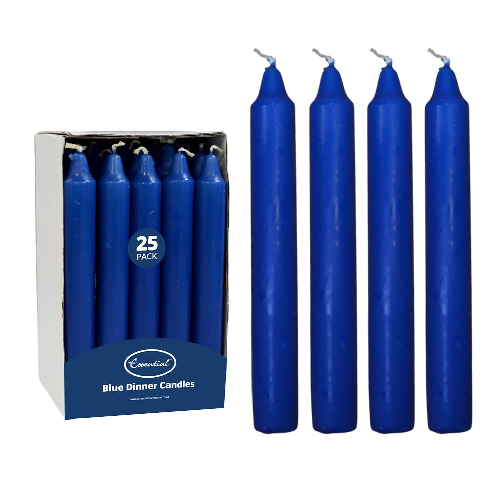 Essential Housewares - 25 Dinner Candles - Blue - 6-7 Hour Burn Time