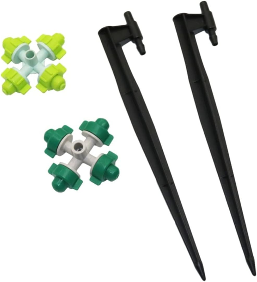Gardening Irrigation Dripper Cross Fog Nozzle with Grounding Connecting Rod for 4/7 Mm Hose Agricultural Greenhouse Irrigation Nozzles 20 Pieces (Color : Green)