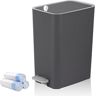 rejomiik Small Bathroom Trash Can with Lid, 2.1 Gallon Step Garbage Can with Handle, Slim Mini Wastebasket Bin for Bedroom, Office, Dorm, Dark Gray