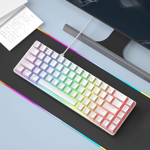 Image of MageGee Portable 60% Mechanical Gaming Keyboard, Red Switch, PBT Pudding Keycaps RGB Backlit Compact 68 Keys Mini Wired Office Keyboard for Windows Laptop PC - White