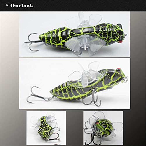 Andoer Iscas para cigarras com asas de hélice dupla rotacional Isca de pesca biônica Isca flutuante