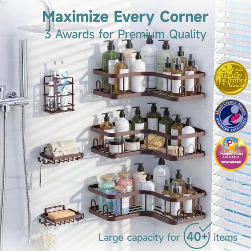 Image of Veken Large Capacity Corner Shower Caddy 6-Pack, Advanced Rustproof Design