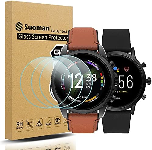 Suoman 3-Pack for Fossil Gen 5 Carlyle HR and Fossil Gen 6 Men Women Screen Protector, Ultra-Thin Tempered Glass Screen Protective Film [2.5D 9H Hardness] [Anti-Scratch]