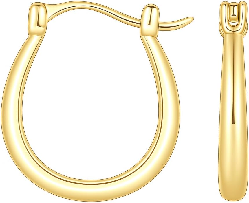 14K Gold Small Hoop Earrings for Women, U-Shaped Design, 17/25/30/35mm, Everyday Wear