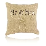 Color: natural. Almohada Anillo Arpillera Yute Arco De Boda Rústica Mr & Mrs 15cm