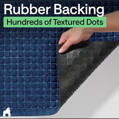 Image of GORILLA GRIP Ultra Absorbent Front Door Mat Outside Entrance, 35x23, Traps Dirt and Moisture, HydroABSORB Indoor Outdoor Doormat Holds Up to 5.7 Cups Water, Stain and Fade Resistant Welcome Mat, Blue