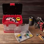 Stalwart Portable Tool Box - Small Parts Organizer with Drawers and Customizable Compartments for Hardware, Fishing Tackle, Beads, or Crafts, Red