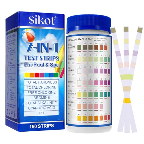 Hot Tub Test Strips 7 in 1, 150 Pool & Spa Water Testing Strips, Accurate Test Kit for Free & Total Chlorine, Bromine, pH, Alkalinity, Hardness & Cyanuric Acid