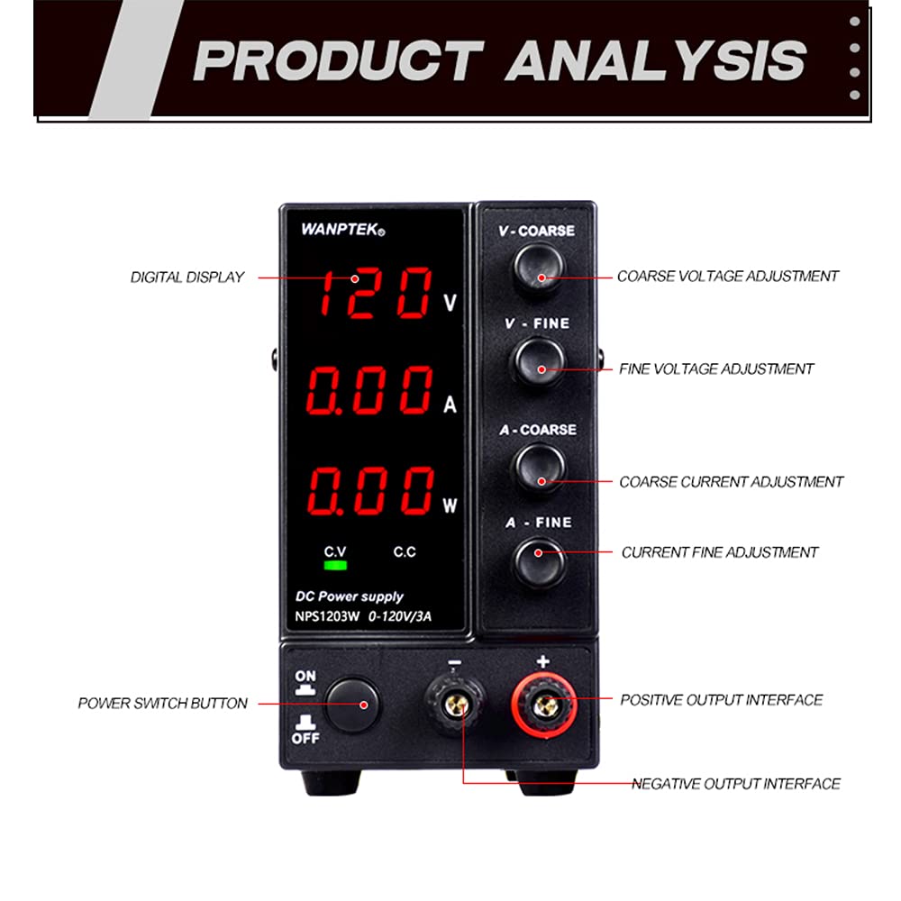 Alimentatore DC Regolabile 0-120V 0-3A Da Banco - Alimentazione Da Laboratorio Con Display - Foto 3