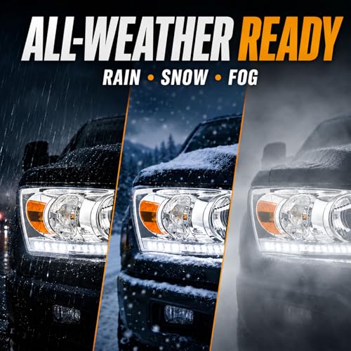 DimFlux LED Headlight Assembly, Headlights Kit Compatible with 2006-2008 Dodge Ram 1500/2006-2009 Ram 2500 3500(Fits Models with Halogen Headlamps Only) Headlamp Chrome Housing Amber Reflector by DimFlux - Image 7
