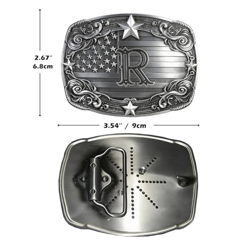 Image of Western Belt Buckle for Men Vintage Cowboy Rodeo Texas Initial Letter ABCDJMR to Z Belt Buckles