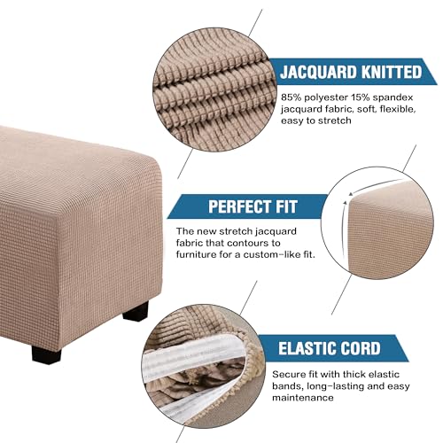 Image of H.VERSAILTEX Ottoman Cover Slipcover Rectangle Fit Length 29 inch-34 inch Footrest Sofa Slipcovers Stool Cover Footstool Protector Covers Feature Stretch Thick Soft Jacquard Fabric Removable Washable - Sand