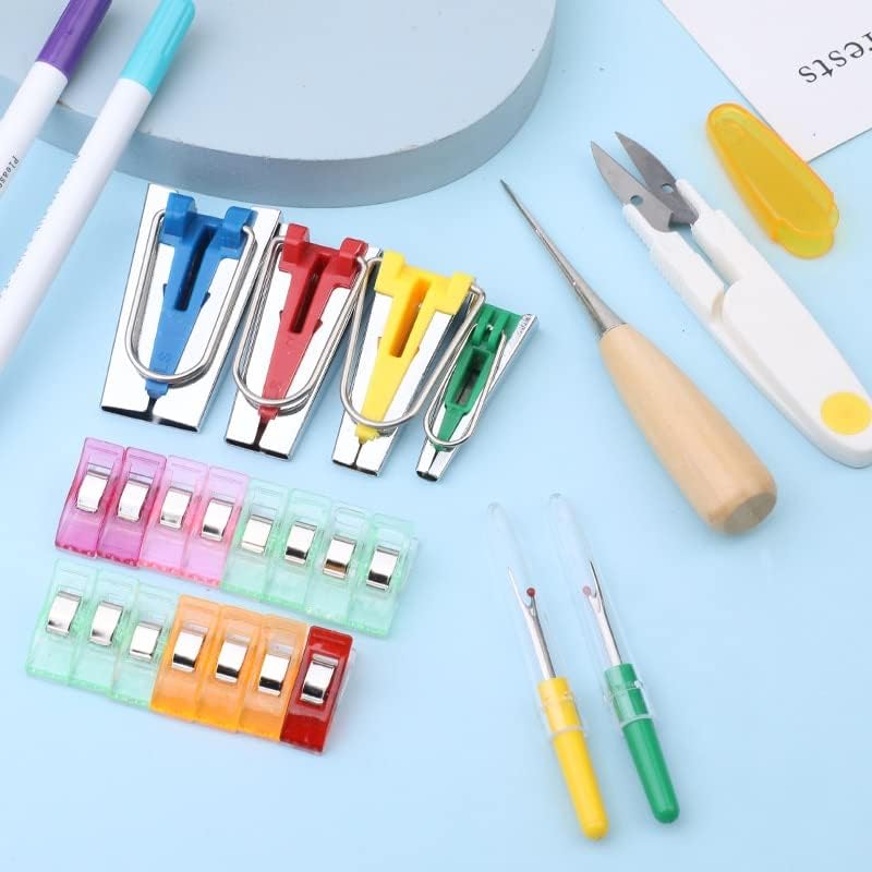 KAOBUY 30Pcs Sewing Tools Sets Sewing Clips Fabric Bias Tape MakersSewing Awl Thread Cutter Water Erase Pen DIY Patchwork Tools