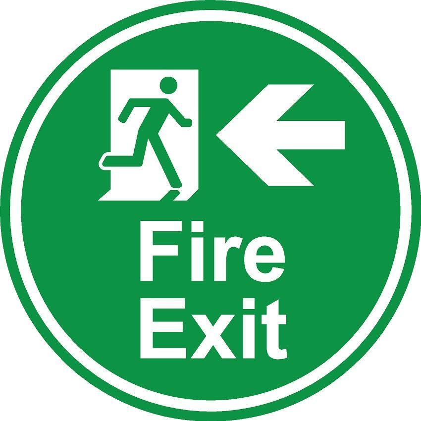 Fire exit left arrow emergency floor sticker - Self adhesive floor graphic (300mm x 300mm)