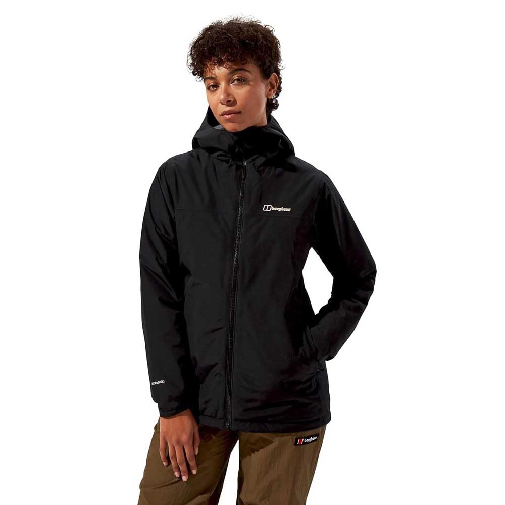 Berghaus Women's Deluge Pro 3.0 Insulated Rain Jacket | Breathable Coat | Durable | Waterproof Waterproof Jacket, Black/Black, 12