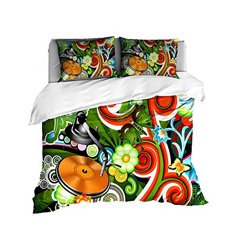 Sticker Superb Set Biancheria da Letto per Adolescenti DJ Musica in Stile Rock Set Copripiumino e Federa, Biancheria da Letto Verde Bianca Nera Fresco Ragazzo, Poliestere (Verde, 135_x_200_cm)
