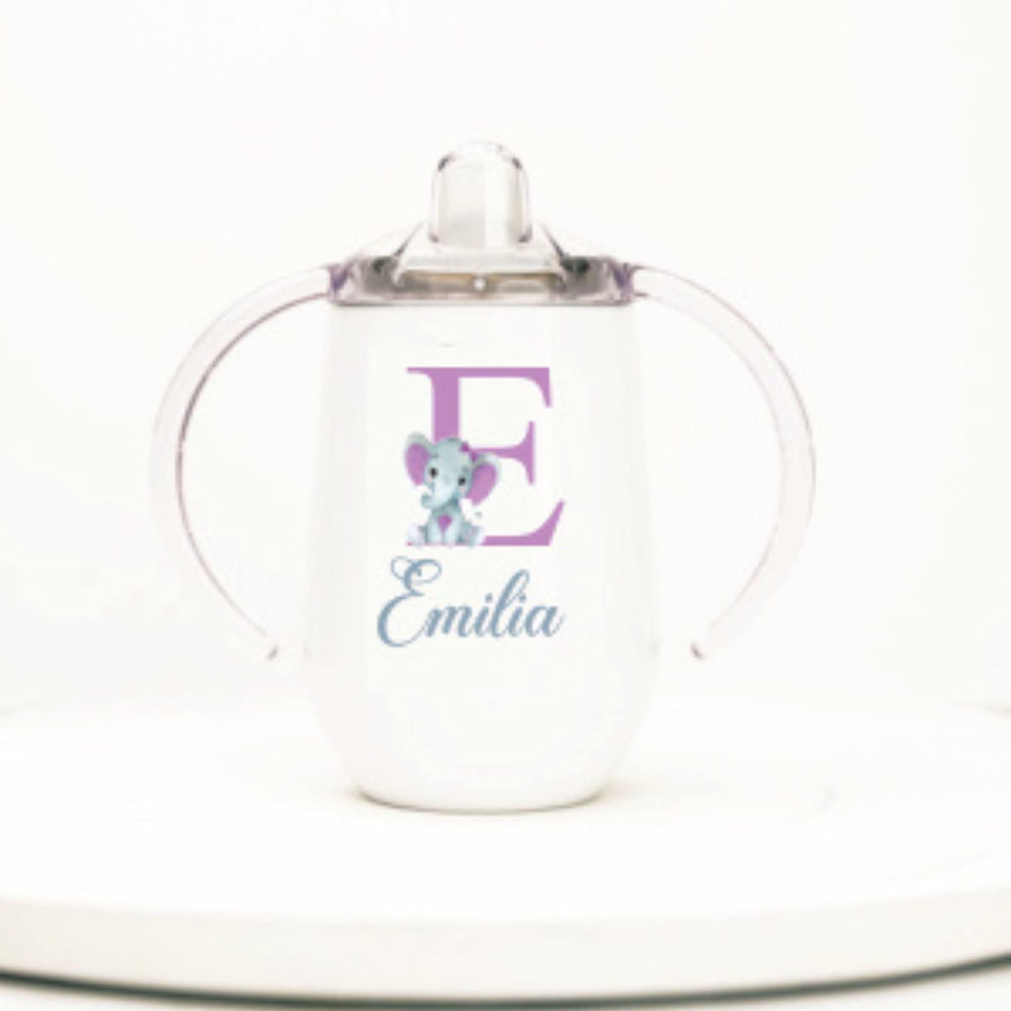 Personalized Insulated Stainless Steel Sippy Cup | Any Name or Text | Purple Elephant Initial and Name | Sippy cup for toddlers | Sippy cup for baby