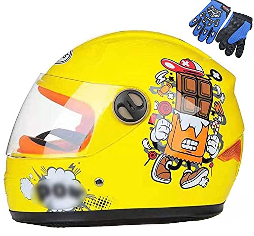SUNSHXP Casco para Motocicletas Infantiles, Casco para Niños, Niños Y Niñas, Casco De Motocicleta De Motocicleta con Motocicleta Casco De Cara Completo, Adecuado Durante 4-10 Años De Edad,Amarillo Cover