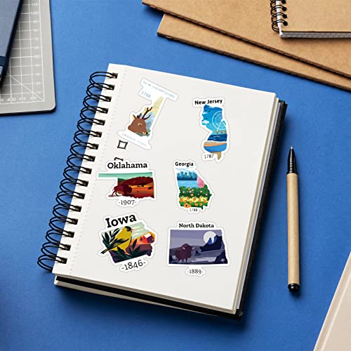 50Pcs United States Map Stickers,US States Map Sticker for Teens,USA Map Stickers Vinyl Waterproof Decals for Water Bottles,Laptop,Scrapbooking,Journaling,Hydroflask