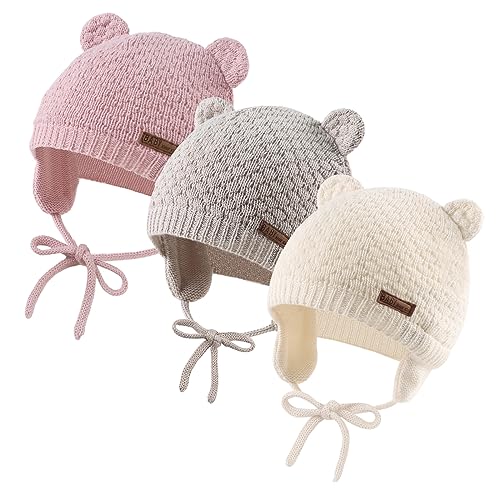 Image of JANGANNSA Cute Knitted Boys Girls Christmas Beanie Warm Earflap Winter Hat Infant Toddler Baby Beanie 0-2Y
