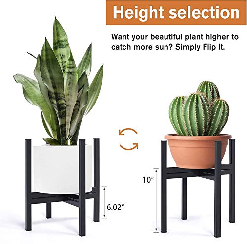 Klvied Indoor Plant Stand, Metal Planter Stand with Plant Bag, Outdoor Potted Plant Holder, Mid Century Flower Pot Stand 10 Inches for Patio Garden, Corner Balcony, Living Room, Bedroom, Black