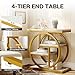 Tribesigns End Table Set of 2, Narrow Faux Marble Side Table with Storage Shelves, 4-Tier Modern Skinny Sofa Side Table with Geometric Metal Frame for Bedroom, Living Room, White & Gold