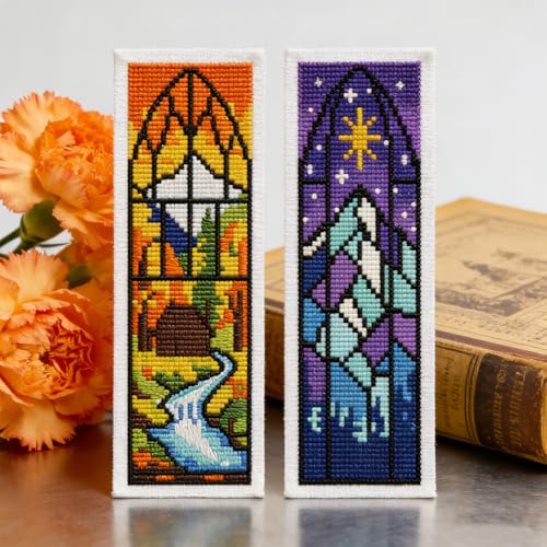 Image of ACRNIGHEET 6PCS Cross Stitch Kits Stamped Cross Stitch Bookmark Kit for Beginner Adults Window View DIY Embroidery Bookmark Kit Needlepoint Kits with Instructions Book Lovers Craft Gift 8.5''x3'' 11CT