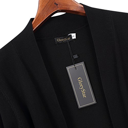 Glorystar Women's 3/4 Sleeve Open Front Cropped Cardigan Sweater Lightweight Knit Short Shrugs Black L #TOP4