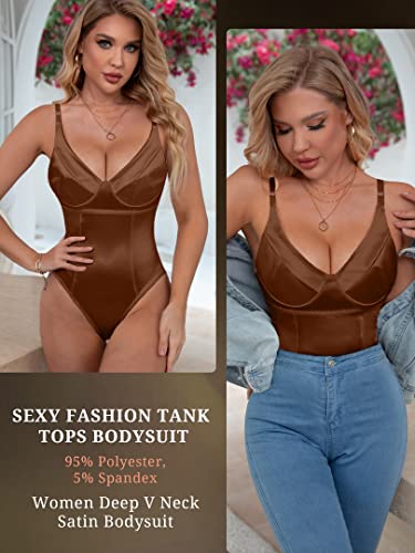 Dlsave Sexy Neon Corset Top For Women Deep V Neck Satin Bodysuit Going Out Tank Tops #TOP2