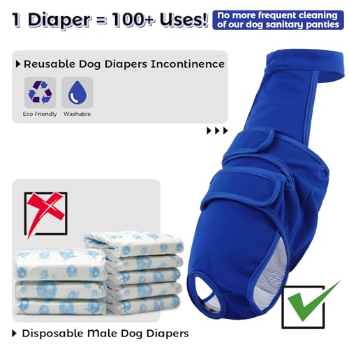 Image of QBLEEV Female Dog Diapers with Adjustable Suspenders - Washable Sanitary Panties for Dogs in Heat or Incontinence, Escape-Proof Reusable Pet Period Underwear Onesie for Small to Large Breeds