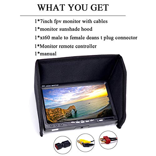 Rc 7 Inch Fpv Monitor 1024X600 Ips Lcd Display Screen Monitor With Hood Sun Shield For Rc Fpv Drone Quadcopter #TOP7