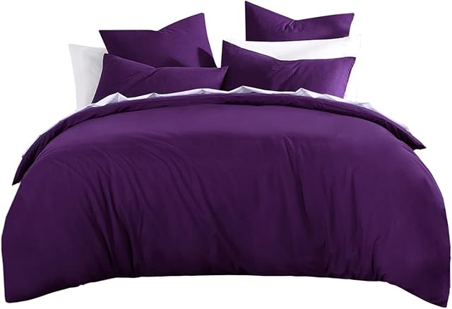 RUIKASI King Size Duvet Cover Set - Microfiber Kingsize Duvet Cover with 2 Pillowcases, Ultra Soft Bedding Quilt Cover with Zipper Closure, Purple