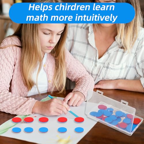 50 Stk Wendeplättchen Rot Blau Plastik Rechenplättchen Grundschule Plättchen Mathe mit Aufbewahrungsbox Mathe Rechenhilfe Mathematik Wendeplättchen Zählchips für Kinderhände Grundschule Rechenaufgaben