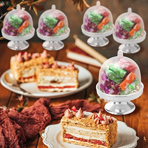 12pcs Cupcake Display Plate Mini Cake Stand with Dome Cover Halloween Cake Stand for Birthday Wedding Halloween Party Supplies (Silver)