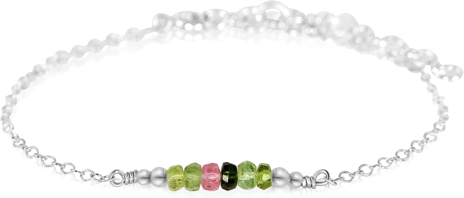 Luna Tide Tiny Sparkling Tourmaline Faceted Bead Bar Bracelet in Sterling Silver