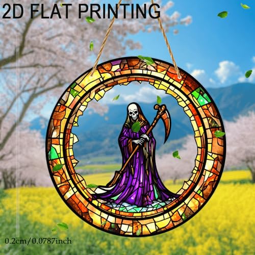 Halloween Sun Catcher for Window Hanging Skull Acrylic Garden Suncatcher Decor Colorfu Glass for Wall Home, Indoor, Garden, Housewarming Women Neighbor Gifts 7.87inch by Generic - Image 2