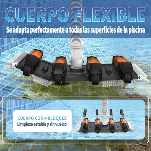 Miniatura 2 de Poolypoly Cabezal De Aspiradora De Piscina, Limpiafondos Manual De Estanque Pesado Para Piscinas Sobre El Suelo Y Enterradas, Limpiador De Piscina, 45 Cm De Ancho, Negro Naranja
