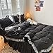 MOOWOO Ruffle Duvet Cover Full Size - Cute Girl Lace Bedding Includes 1 Duvet Cover 90x90 Inches with Zipper Closure & 2 Pillow Shams, No Comforter - Black, Full