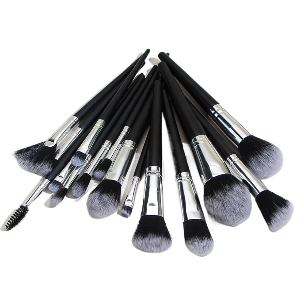 15 black makeup brush sets, complete set of conical tail brushes, beauty tools image 2