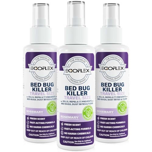 Image of 3-Pack Bed Bug Killer Spray - Travel Size TSA Approved - Repels Bed Bugs, Dust Mites, Lice & Fleas with Natural Essential Oils - Travel Essentials for Women - 3 Fl Oz