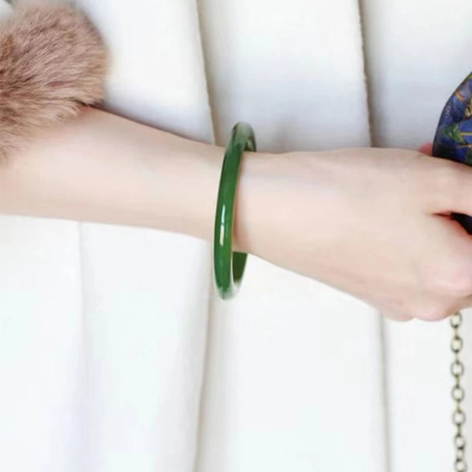 Bracciale Giada hetian Femminile Femminile Spinaci Rotondo Verde Bar Giovane Jasper Beauty Bar Jade Bracciale è Il miglior Regalo per i Festival (Colore: Verde, Dimensioni: 60mm)