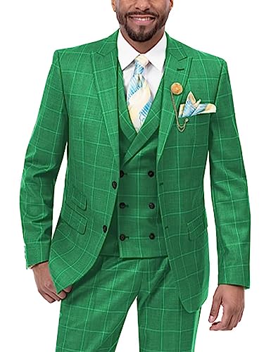 Mens Plaid Suit 3 Piece Slim Fit Suit Formal Wedding Prom Dress Suit Casual Tuxedo Suits for Men